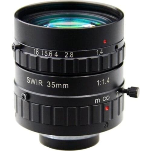 5.0 Mega Pixel SWIR C-Mount 35mm 1" FA / Machine Vision fixed focal length lenses F1.4 manual Iris 900-1700nm SWIR transmission