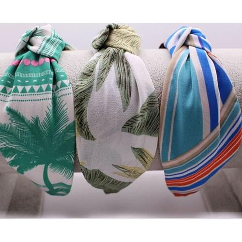 Vintage Summer Satin Flower Leaf Knot Hairband Sea Beach Holiday Headband Knotted Hairband Hair Accessories