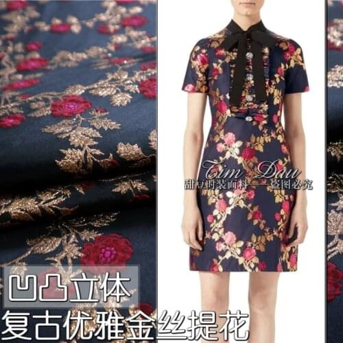 Solid Gold Flowers Jacquard Polyester Brocade Fabric Yarn-dyed Dress Windbreaker Fabrics Wholesale Cloth Per Meter Sewing