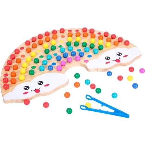 Rainbow Wooden Board Beading Game Puzzle Learning Toy for Toddlers Kids