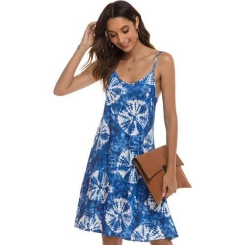 Plus Size Loose Casual Beach Dress Women Fashion Print V-Neck Spaghetti Strap Sleeveless Summer Dress A-Line Vestidos Robe Femme
