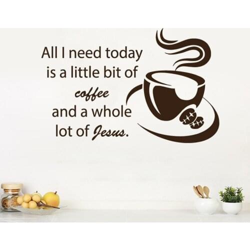 ZOOYOO Removable Vinyl Wall Decals All I Need Today Is A Little Bit Of Coffee Kitchen Decoration Wall Stickers Coffee Cup