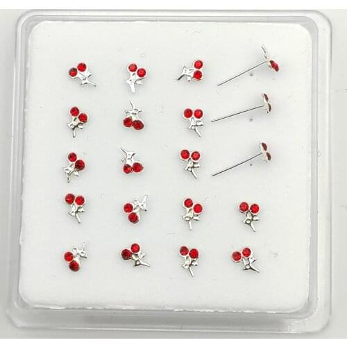 925 Sterling Sliver Nose stud with cherry gems fashion nose piercing body jewelry 20pcs/pack for Christmas gift