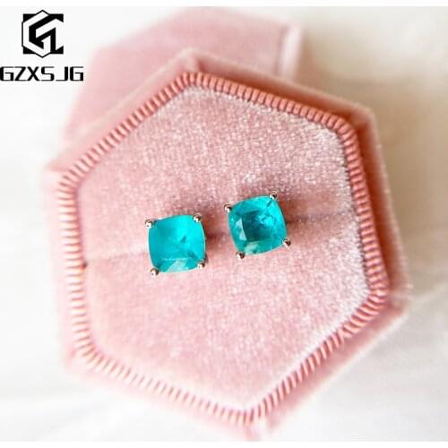 GZ Paraiba Tourmaline Gemstones Stud Earrings for Women Solid 925 Sterling Silver Jewelry Gemstone for Girl Party Christmas Gift