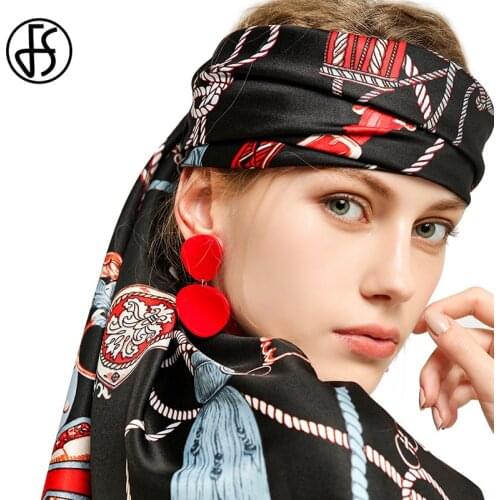 FS 2020 Luxury Brand Women Black Beige Satin Hijab Head Scarves Shawl Wrap Designer Scarf Female Beach Stole Bandana Echarpe