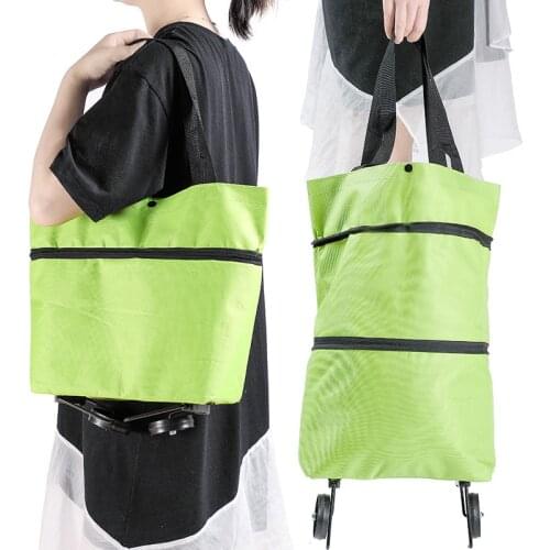 2021 Foldable Shopping Trolley Cart Foldable Reusable Eco Large Waterproof Bag Luggage Wheels Basket Non-Woven Market Bag Pouch