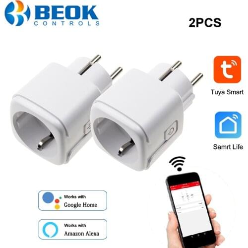 Beok 16A EU Smart Wifi Plug with Power Monitoring Surge Protector Socket Voice Control Work with Alexa Google Home