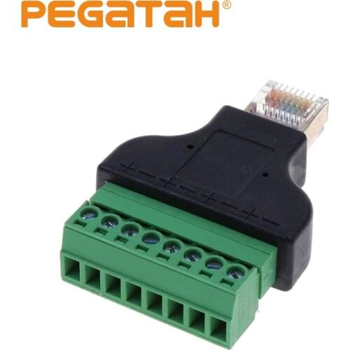 DC Connector RJ45 Ethernet Male to 8 Pin AV Terminal Screw Adapter Crystal Head Block Plug CCTV Accessory Connector