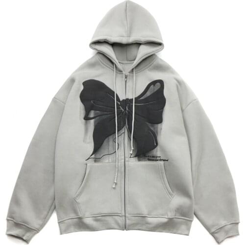 LACIBLE Men Hoodie Sweatshirts Zipper Jacket Hip Hop Streetwear Bow 3D Print Hoodies Harajuku Autumn Loose Hooded Tops Unisex