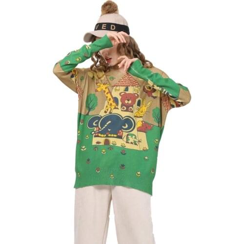 2019 Top Autumn Long-sleeved T-shirt Animal Printing Yarn Loose Pullover Sweater Female Round Collar Women 2020 Clothes