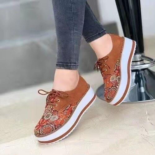 Shoes Women 2021 Fashion Plus Size Flats Women Round Toe Platform Shoes Woman Casual Lace Up Loafers Zapatos Para Mujer