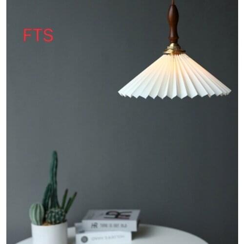Vintage Nordic pleated lampshade chandelier Walnut bedroom bedside bar dining room and breakfast brass chandeliers