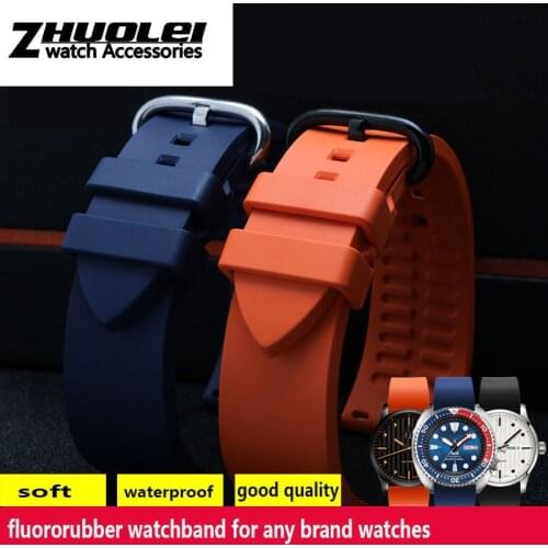 High Quality fluororubber waterproof watchband 20mm 22mm 24mm black Orange rubber strap for sports diving watch accessories