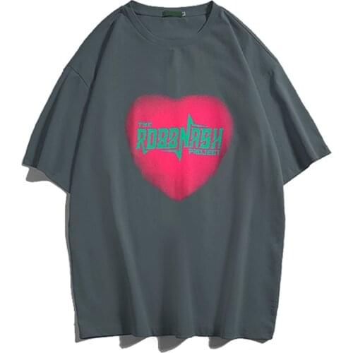 Y2K 2021 Summer Street Style Hip Hop Women T Shirt Oversize Heart Print O Neck Short Sleeve Cotton T Shirt Female Tops Clothing