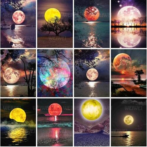 Moon Night Scene Diamond Painting for Adults Landscape DIY Mosaic Rhinestones Diamond Cross Stitch Full Square Round Drill Decor