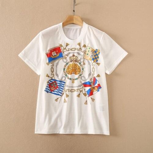 Europe and the United States womens clothing New Summer 2021 Fashion cotton T-shirt with short sleeves and beaded print