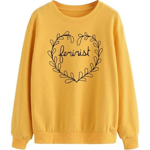 Feminist Letter Print Kpop Sweatshirt Cute Olive Leaf Graphic Women Hoodies O-neck Long Sleeve Hoodie Pullover Loose Female Tops