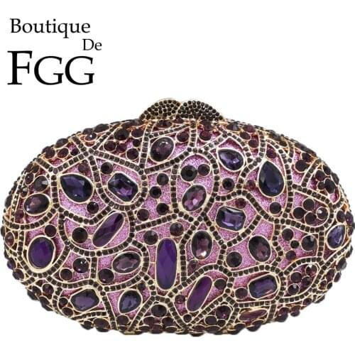 Boutique De FGG Elegant Women Purple Evening Bags Crystal Clutch Purses Wedding Bridal Handbags Ladies Party Prom Diamond Bag