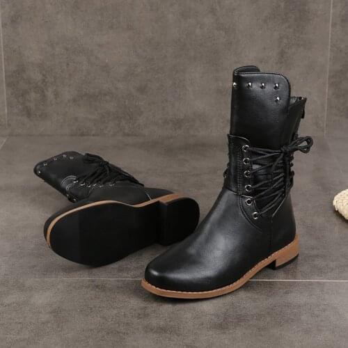 High Quality winter Boots women Mid-Calf Platform Boots Round Toe Zip Female Shoes Lace Up women Shoes 35-43