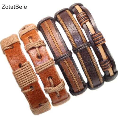ZotatBele Wholesale 3-5pcs/Lot Handmade Ethnic Tribal Genuine Wrap Charming Male Pulsera Braided Leather Bracelets Bangles FK5