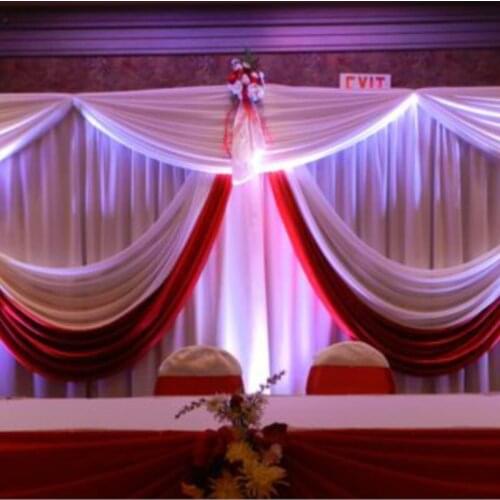10ft x 20ft White Wedding Backdrop with hot red swags,stage curtain wedding props