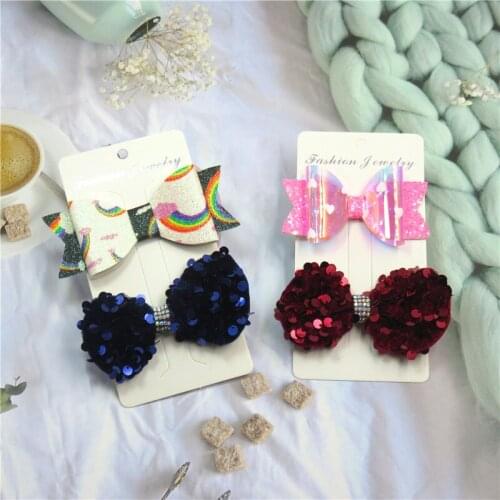 2Pcs/Card Cute Shining Hairpins For Girl Pins Cartoon Hair Clip Love Kids Rainbow Headwear Bow Ties Hairpin Crab Headdress NEW