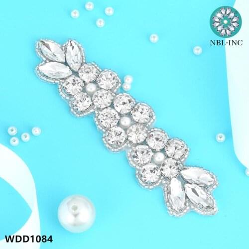 30PCS) Wholesale hand beaded small silver crystal rhinestone applique patch sew on iron on for dress WDD1084