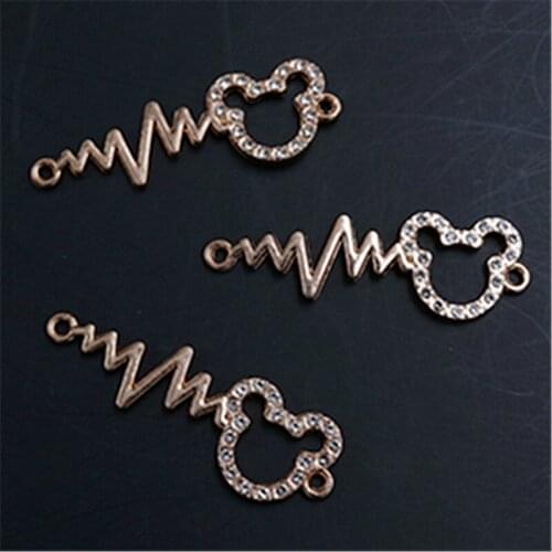 6pcs creative handmade rhinestones kc gold hollow face&ECG charm fashion bracelet necklace DIY metal jewelry alloy connectors