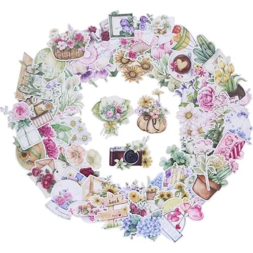 66pcs Waterproof Watercolor Aesthetic Spring Flower Sticker Pack Blosom Floral Plant Adhesive Paper for Gift DIY Decoration