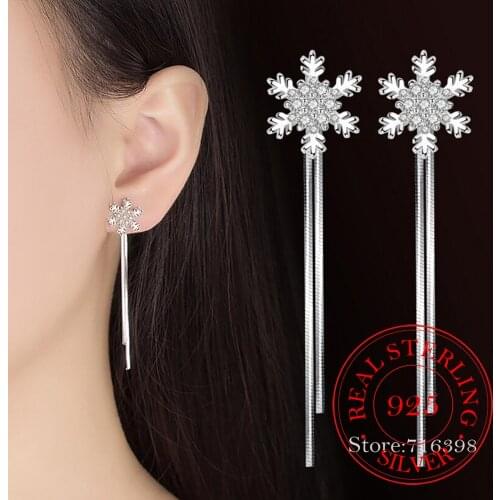 925 Sterling Silver New Jewelry New Woman Fashion Snowflake Hanging Style Exaggerated in the Long Female Drop Earrings