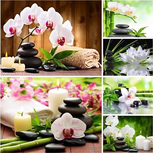 5D DIY Diamond Painting Orchid Stone Full Square Diamond Embroidery Zen Style Rhinestones Pictures Crafts Kit