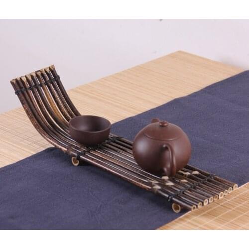 Handmade bamboo raft shaped tea mat tea tray tea ceremony cup holder teapot coaster