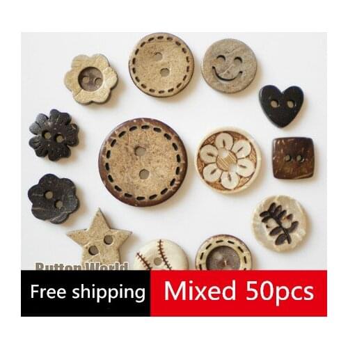 Free shipping 50 Pcs 10-15mm Coconut Shell wooden Bead craft scrapbooking accessories diy sewing beads