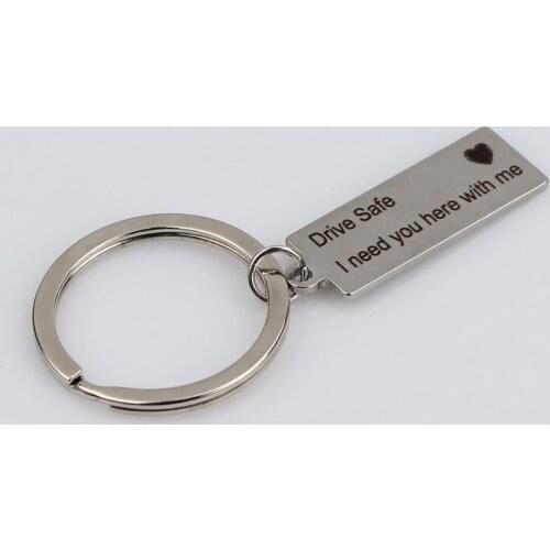 Drive safe I need you here with me Stamped Keychain Trucker Keyring Husband Gift Keyring, Gift Funny Jewelry Gifts Keychain