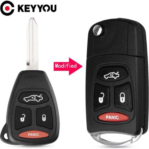 KEYYOU Flip Remote Key Case Shell For Chrysler Aspen 300 Dodge Jeep Commander Grand Cherokee Folding 4 Buttons Fob Car Key Cover
