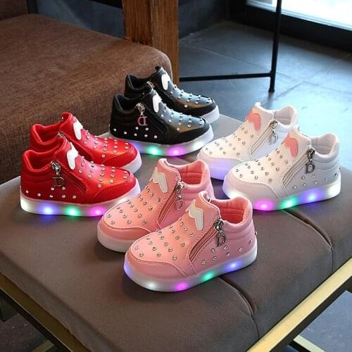 2021 LED Children Luminous Shoes Mesh Breathable Boys Grils Kids Sports Shoes casual Lighted Toddler Babys Glowing Sneakers