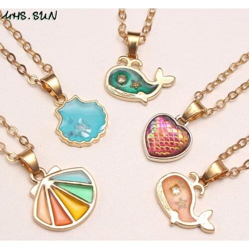 MHS.SUN Kids Girls Cute Heart/Whale/Shell Charm Pendant Necklace DIY Baby Child Chain Necklace Jewelry For Birthday Party 3PCS