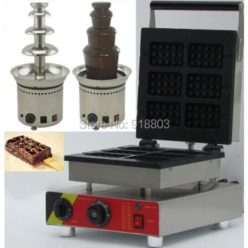 2 in 1 110v 220v Electric 6pcs Chocolate Waffle Stick Machine+ Electric Chocolate Fountain