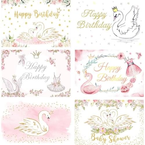 Swan Birthday Party Child Decoration Backdrop Floral Princess Girls Baby Shower Photo Background Photography Backdrop Studio