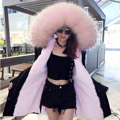 Maomaokong women luxurious Large raccoon fur collar hooded coat warm faux fur parkas long winter jacket top quality