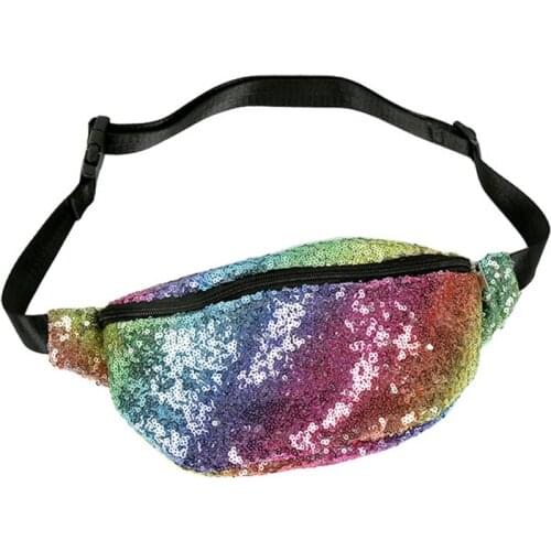 BISI GORO Multifunctional Large-capacity Waistpack Fanny Pack for Women PAILLETTE Motion Chest Bag Banana Pouchm Waist Bag Top