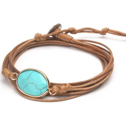 Multilayer Rope Labradorite Natural Stone Bracelets & Bangles For Women Handmade Friendship Bracelet Brown, Black Gift