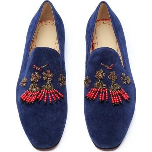 2018 Men Suede Beading String Tassel Flat Slip-on Loafers Smoking Shoes Rhinestone Sapatos Handmade Fashion Men Casual Shoes
