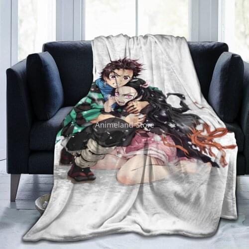 Soft Sofa Blanket Demon Slayer Cartoon Bedding Flannel Bedroom Decor for Children and Adults Room Decorative Warm Bedspread