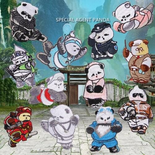 Cartoon Panda Bear Patch Stickers for Clothes Jacket Badge Applique Embroidery Iron on Animal Patches for Backpack DIY Decor