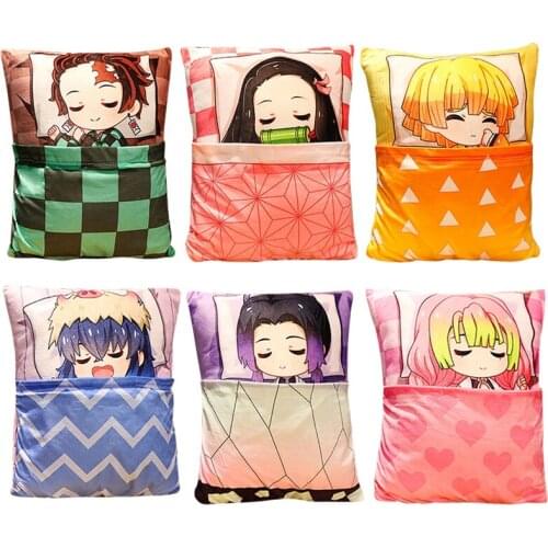 New Japan Anime Demon Slayer Kimetsu no Yaiba Sleeping in the quilt Pillow Plush Stuffed Cushion Doll Toy Kids Gifts 36x27cm