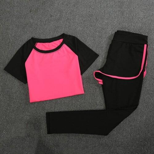 New women two pieces set yoga t-shirt and trousers sport jogging suits fitness gym tracksuit clothing ensemble jupe et haut