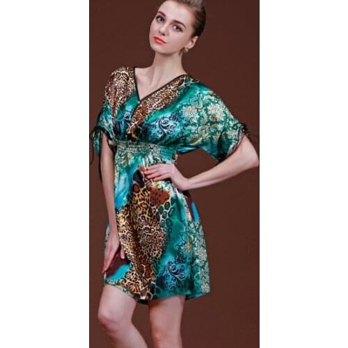 New Arrivals Classic Women Nightgown Satin Silk Leopard Sleepwear for Women Summer Deep V-neck Sexy Nightwear Sleepshirts