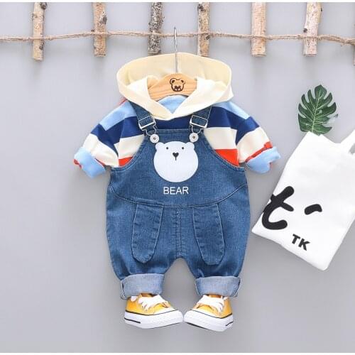 Autumn Baby Boys Girls Clothing Sets Toddler Infant Clothes Outfit Kids Children Hooded Stripe Cotton Casual Sweater Jeans