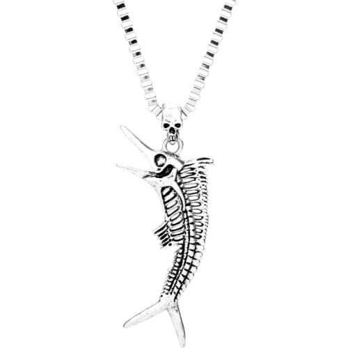 Gothic Skull Bling Chain Necklace Fish Bone Pendant Necklace For Men Halloween Jewelry Gifts